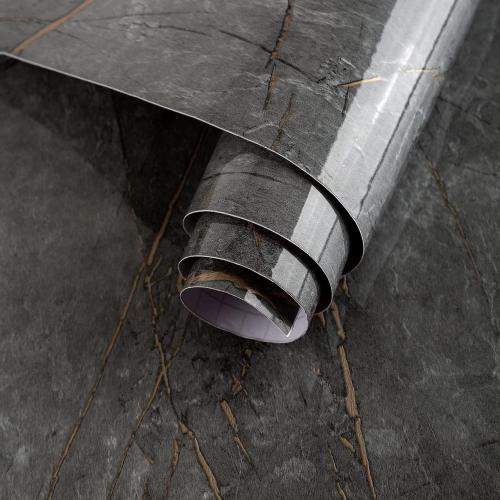 JSEVEM Extra Wide Thick Large Size Dark Grey Cyan Gold Marble Wallpaper Peel and Stick Glossy Gray Cyan Marble Contact Paper Faux Granite Wall Sticker for Bedroom Bathroom Living Room Walls