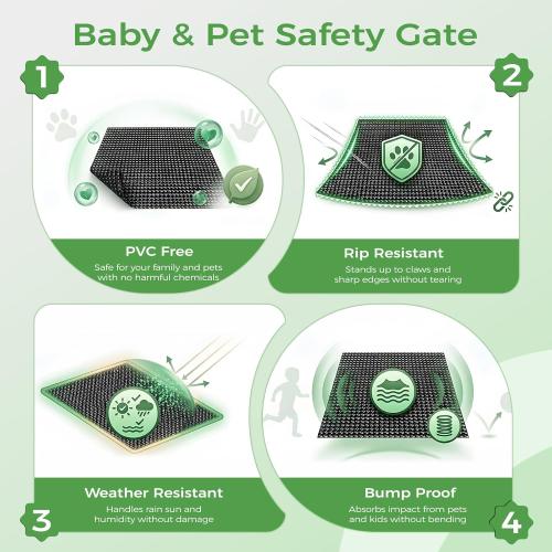 FRUITEAM 120 Wide Outdoor Waterproof Retractable Gate for Dogs & Kids – Ground Stakes, Easy One-Hand Operation, Scratch-Resistant & Tear-Proof Mesh for Indoor/Outdoor Use on Garage, Driveway – Black ‼️has mild stains ‼️