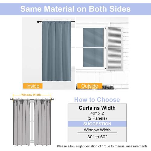 Simplebrand Ava Stone Blue Blackout Curtains for Bedroom 63 Inch Length 2 Panels, Solid Thermal Insulated Energy Saving Rod Pocket Window Treatment Curtains Blackout Drapes, W40 x L63 Inch, Stone Blue