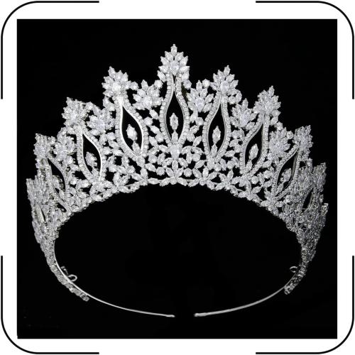 QXMYOO Luxury Wedding Tiaras for Bride Cubic Zirconia Big Tall Crown Quinceanera Crystal Headband for Women CZ Pageant Birthday Prom Party Headpiece Bridal Hair Accessories Silver