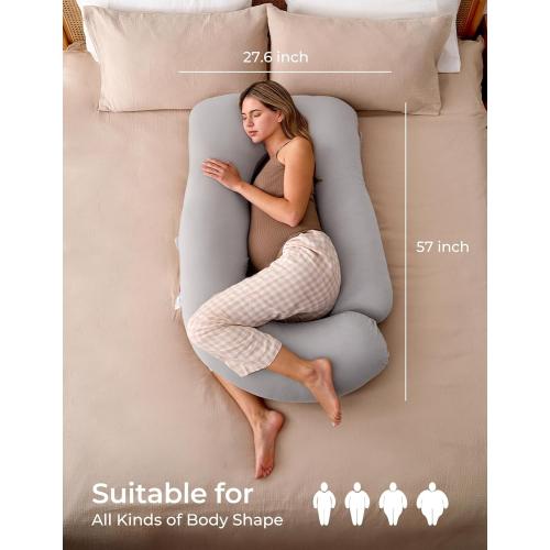 Momcozy Pregnancy Pillows for Sleeping, U Shaped Full Body Pillow for Pregnancy Women with Removable Jersey Cotton Cover, 57 Inch Maternity Pillow, Grey