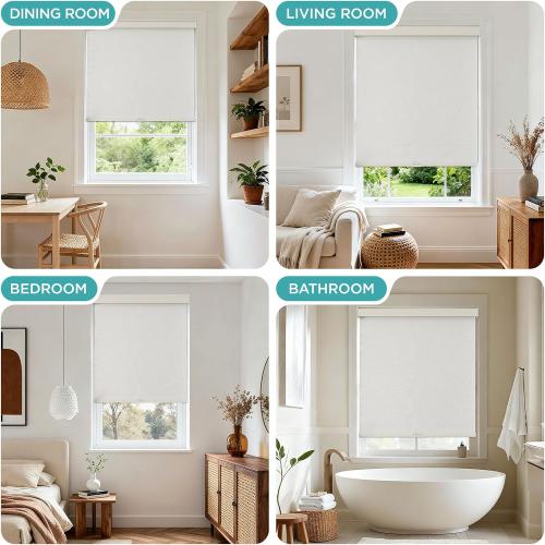 Joydeco Cordless Blackout Roller Shades, Premium Woven Fabric Blinds for Indoor Windows, Thermal Insulated UV Protection Roller Window Shades for Home and Office (Lvory, 34” W x 72” H)