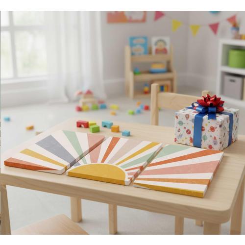 3 Pieces Nursery Boho Canvas Wall Art Rainbow Sun Rising on the Horizon Geometric Nature Illustration Line Pictures Wall Decor Posters Prints for Toddler Kids Room Home Decoration