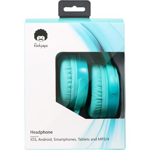 rockpapa Grade Wired Headphones with Microphone, Lightweight Foldable Stereo Bass Headphones with No-Tangle Cord & 3.5mm Jack for Adult/Kids, Laptop Tablet Airplane Chromebooks Teal