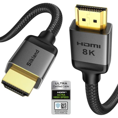 Silkland Certified HDMI 2.1 Cable Ultra High Speed 48Gbps Braided HDR 6.6FT