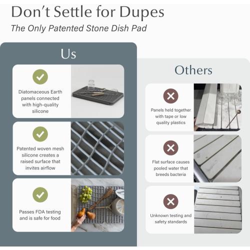 Dorai Home Dish Pad - Collapsable Stone Dish Drying Mat with Diatomaceous Earth for Quick Drying - Ultra Absorbent - Encased in Woven Silicone - Eco-Friendly, Foldable - Large 24.6 x 16.5, Slate