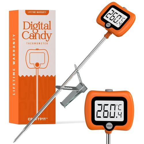 Digital Candy Thermometer with Pot Clip, Instant Read Kitchen Thermometer for Cooking, Baking, and Candy Making – 10 Stainless Steel Probe, LCD Display, Essential Baking Tool