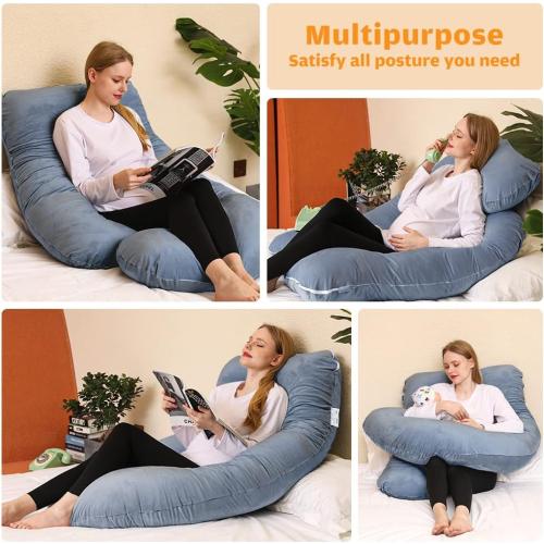 Blue 63x28 Chilling Home Pregnancy Pillows for Sleeping, U Shaped Body Pillow 63 inch Pregnant Pillow for Sleeping Full Body Pillow, Pregnancy Must Haves Maternity Pillows Velvet Cover