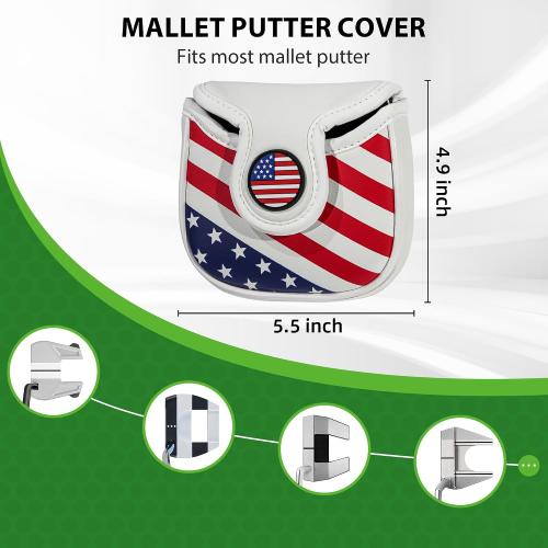 Golf Club Head Covers,4pcs or 1pc USA Golf Head Covers for Woods and Driver Fairway Hybrid - PU Leather Mallet Blade Putter for Men Women Golf Enthusiast