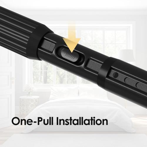 Black Tension Curtain Rod 41-126 In(4-10Ft), Long Curtain Rod No Drilling for Window or Bathroom,Outdoor Tension Rods for Patio, Heavy Duty Shower Rod,Rod Diameter 1.26In-One-bond stretching