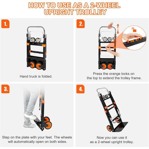 3 in 1 Folding Hand Truck Dolly, 660lb Capacity Convertible Hand Truck Dolly Cart Heavy Duty Foldable Trolley with Rubber Wheels & Retractable Handle, Collapsible Platform Truck for Moving Heavy Items