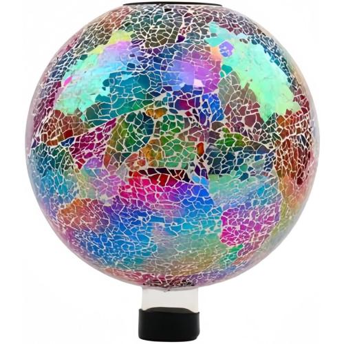 VOREEN 10 Mosaic Solar Gazing Ball, Colorful Crackle Glass Globe with Solar Light, Handmade Outdoor Garden Decor Sphere, IP45 Waterproof Patio Lawn Yard Ornament, Idea