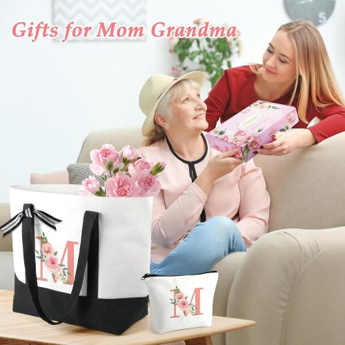 TRSODD Mothers Day Gifts for Mom from Daughter Son New Mom Birthday Gifts for Women Large Tote Bag and Makeup Bag