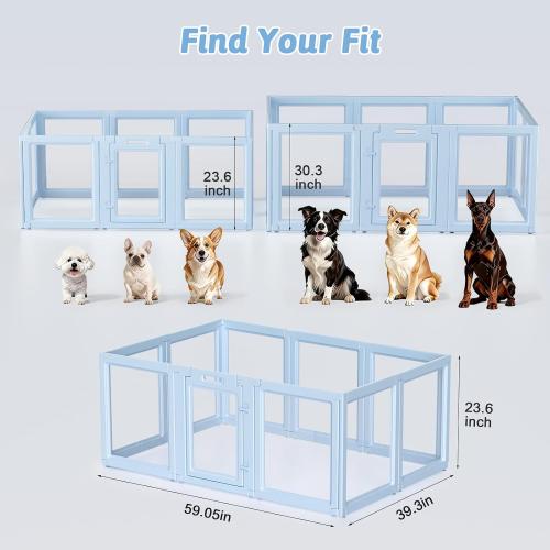 Acrylic Dog Playpen Indoor, Puppy Playpen, Acrylic Dog Pen, 10PCS | 23.6 H, Skin Pink, Purple & Sky Blue, Clear View, No-Gap Escape-Proof, Tool-Free Setup, For Puppies & Small Dogs