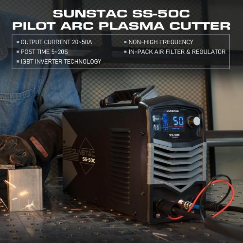 Plasma Cutter, Non-Touch Pilot Arc 50Amps Non-High Frequency Plasma Cutting Machine with Large LCD Display 110/220V Dual Voltage IGBT Inverter 4/5 Inch Max Cut 2T/4T, for Beginners DIY