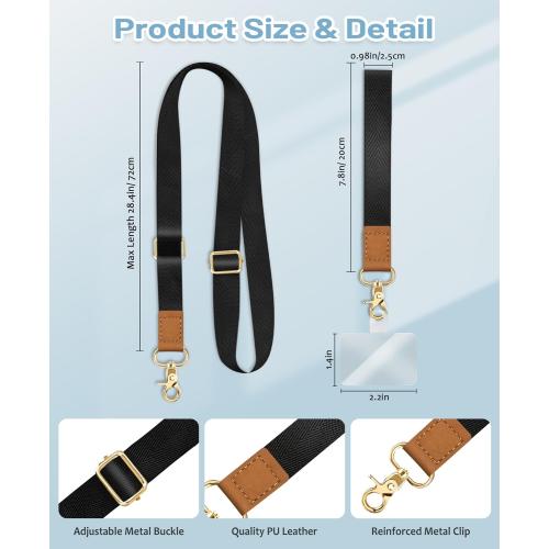 Phone Lanyard Crossbody Wrist Strap, Black Cell Phone Lanyards for around the Neck Wristlet Adjustable Strap for Keys Case ID Badges Accessories