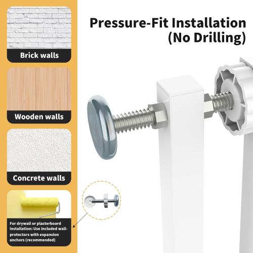 78.74 Extra Tall Cat Gate for Doorway, Wide Adjustable 27.56-32.28 No Drilling Pet Proof Safety Door Gate, Pressure Mount Full Dog Barrier for Stairs Kitchen House-White