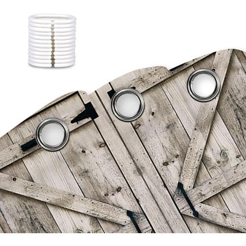 NYMB Rustic Wooden Vintage Wood Shower Curtain, Farmhouse Country Barn Door Shower with 12 Hooks, Waterproof Garage Cabin Curtain, 48X70