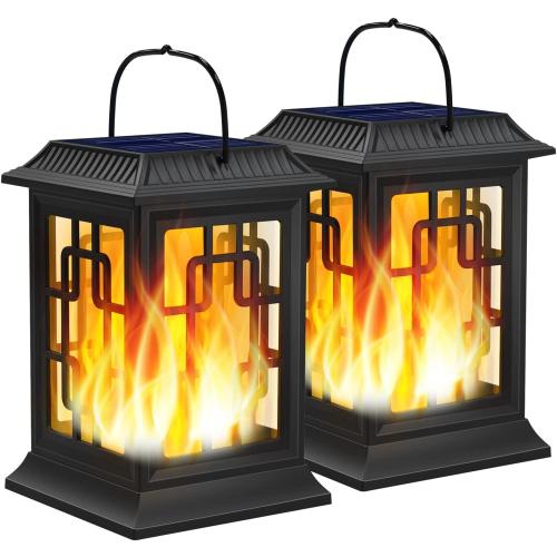 Solar Lanterns Outdoor Waterproof, Hanging Solar Lights for Outside Black Hanging Solar Powered Lantern Decorative for Garden Yard Patio, 2 Pack
