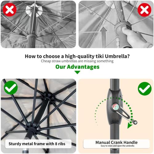8FT Tiki Umbrella, Patio Umbrella Thatched Umbrella Outdoor Patio, Upgrade with UPF 50 , Tiki Beach Umbrellas with Zinc Alloy Push Button Tilt and for Pool Backyard
