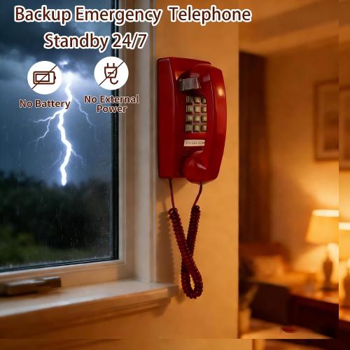 Retro Wall Phone Landline Ringer On/Off, Updated 2544 Wall Telephone,Vintage Wall Mounted Telephone Metal Base, Old Wall Phones for Landline, Backup Wall Phone for Home, Kitchen,Red