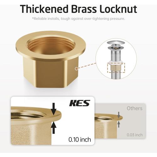 KES Bathroom Sink Drain with Strainer Basket Hair Catcher Anti Clog Pop Up Drain Stopper Vanity Vessel Sink Without Overflow, Brushed Nickel All Metal Rustproof 304 Stainless Steel, S2013D-BN