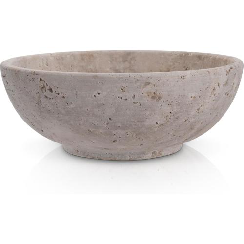 Gusto Nostro 8 Decorative Travertine Bowl for Coffee Table - Elegant Centerpiece, Aesthetic Fruit Bowl for Kitchen Counter - Heavy Stone Entryway Catch all, Jewelry, Potpourri - Travertine Decor