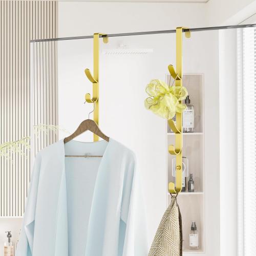 Kaiferty Over the Door Hooks, Metal Door Hooks for Hanging, Over the Door Purse Organizer for Door Coat Hanger, Back of Shower for Hanging Towel Rack Clothes, Hat, Bathroom, Closet (Gold-2Packs)