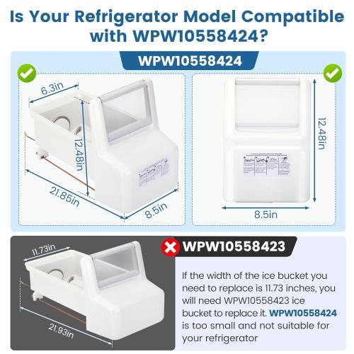 White Upgraded WPW10558424 for Whirlpool Ice Maker Replacement, Compatible with Whirlpool Kenmore Maytag Amana Refrigerator, Refrigerator Ice Bucket Replacement with Whirlpool Replacement Ice Maker