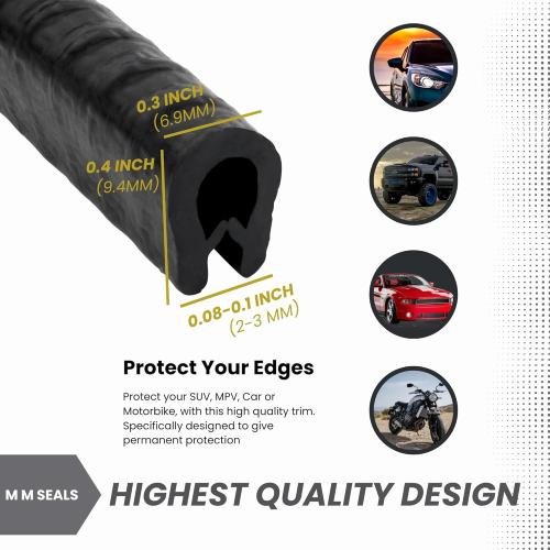 Edge Trim Black Small, Fits Edge 1/16 to 1/8 Inch, Length 10 Feet (3 Meter)