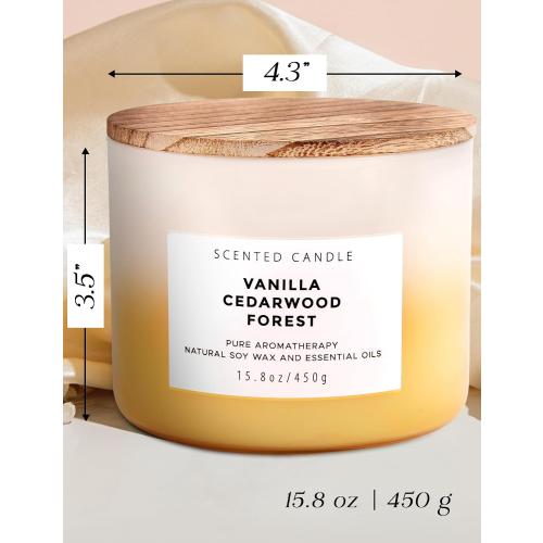 15.8oz Vanilla Cedarwood Forest 3-Wick Scented Soy Candle | 15.8 oz | Large Forest Aromatherapy Candle for Home Fragrance | Stress Relief & Relaxation | Fall Candle Gift