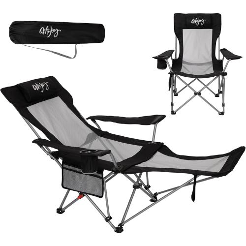 #WEJOY 2-in-1 Reclining Camping Chair with Footrest for Adults Folding Lounge Chair with Adjustable Backrest Lightweight Camping Chairs Heavy Duty Camp Chairs for Outdoor
