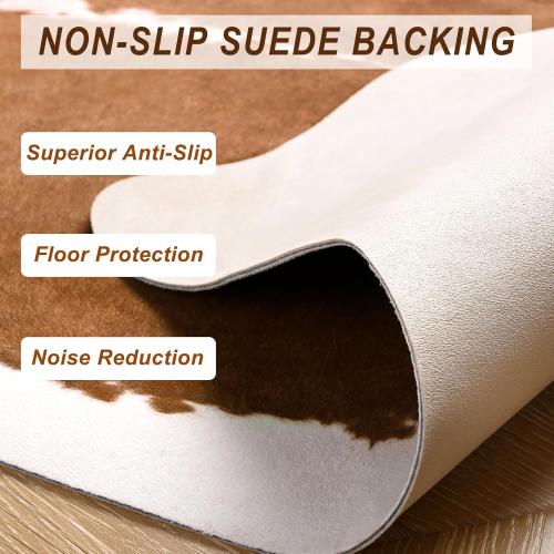 BENRON Premium Faux Cowhide Rug, Cow Print, Rustic Western Rugs for Living Room Bedroom, Irregular Animal Skin Hides, 4.6 x 5.2ft, Anti-Skid Cool Carpets for Cowboy Cowgirl Home Decor, Khaki Brown