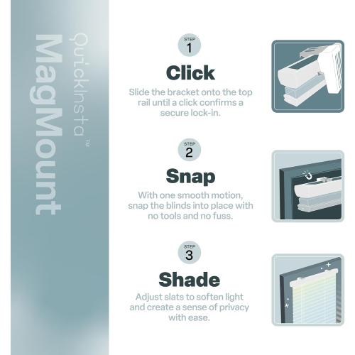 REGAL estate Strong Hold Magnetic Door Mini Blinds, White, 25 x 72 in | No-drill installation, Ideal for offices, kitchens, and magnetic steel entry doors, Light filtering, Cordless 1 in slats
