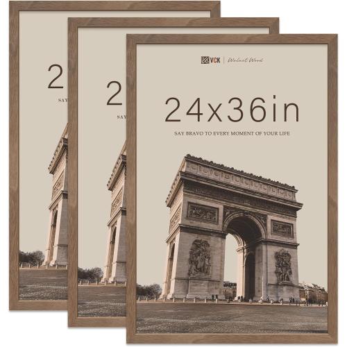 3Pack Brown 24x36 VCK Poster Frame Brown Walnut - 3 Pack, Exclusive Natural Wood Grain Solid Wood Picture Frame, Wall Hanging