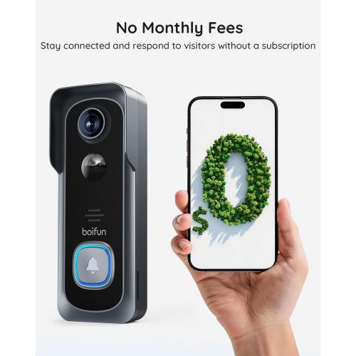 BOIFUN Video Doorbell Camera Wireless – No Subscription Required, 2K HD