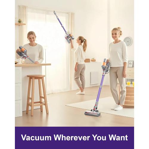 Cordless Vacuum Cleaner with 45Kpa 550W, 60 Mins Runtime Stick Vac with Anti-Tangle Design, Self-Standing, LED Screen, Lightweight Vacuum Cleaners for Home, Pet Hair, Carpet and Hardwood Floor