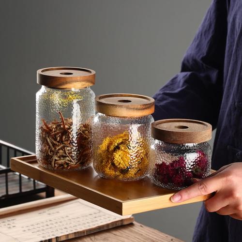 Viovian 16 oz Glass Coffee Nuts Canister Vintage Glass Storage Jars with Wooden Lids Clear Decorative Jar for Food Kitchen Coffee Tea Sugar Cookie Candy Counter Pantry 500ML