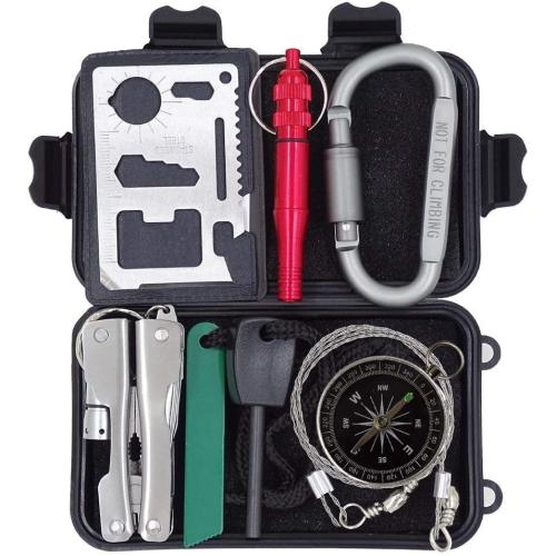 Outdoor Survival Kit 7 in 1,Mini Emergency Survival Gear Small Camping Equipment Pocket Tool Gadgets Stocking Stuffers Ideal for Boys Kids Hiking