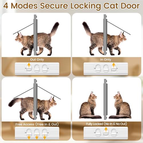 Cat Door for Window, Quick Installation Adjustable Width of 23-28, Cat Window Door with 4 Locking Modes, Magnetic Closure Design, Weatherproof Aluminum Frame Cat Door Window Insert