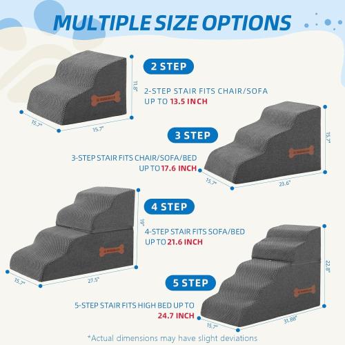 Dog Stairs 4 Steps for Small Dogs and Cats to Get on High Beds, Couch or Car, Pets Can Climb, Sit, Lie Down or Perch to Look Out Windows on The Spliceable Ramp, Provides Support, Grey（19 H）