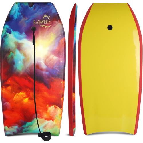 Body Board Lightweight with EPS Core, HDPE Slick Bottom, Leash & Adjustable Wrist Rope, Great Surfing for Kids and Adults