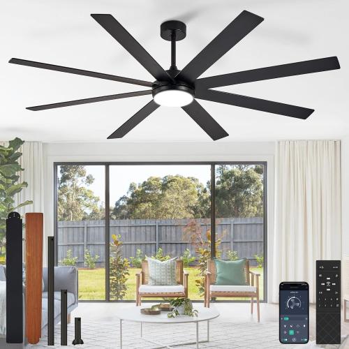Depuley 72 Ceiling Fans with Lights: Black Indoor/Outdoor Ceiling Fan for Patios Living Room - 8 Blades Dimmable Large Ceiling Fans with Remote APP Control Timer Reversible Quiet DC Motor 6 Speeds