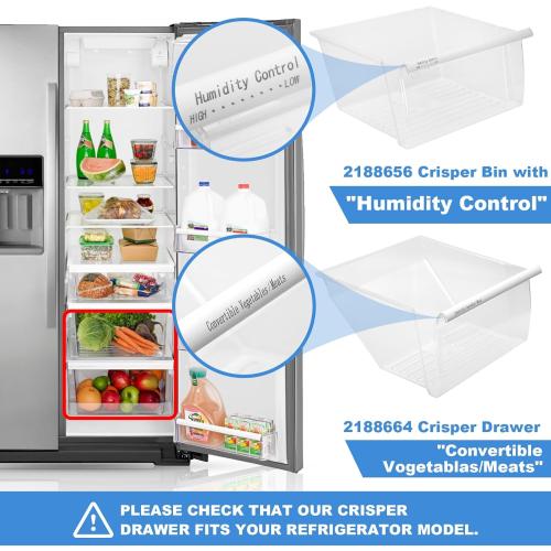 [2 PACK]UPGRADED 2188656 (Upper) Refrigerator Crisper Bin & 2188664 (Lower) Fridge Crisper Drawer Replacement Compatible with Kenmore Whirlpool Refrigerator Drawers Parts with Humidity Control