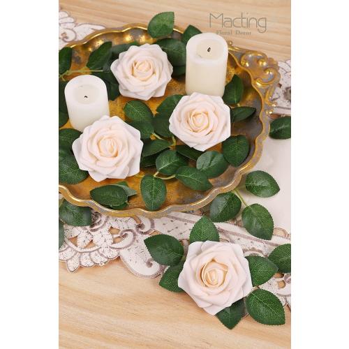 MACTING Artificial Flower Roses 30PCS Real Touch Fake Flowers with Stem Foam Roses for DIY Wedding Bouquet Table Centerpieces Bridal Shower Party Spring Home Mothers Day Decorations (Cream)