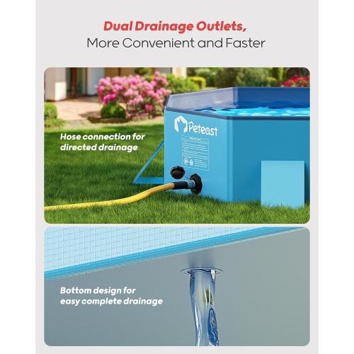 Peteast Foldable Dog Pool -  Hard Plastic Portable Pet Bath Tub with Non-Slip & Reinforced Stability, Collapsible Design for Indoor Outdoor Backyard Use (Blue)