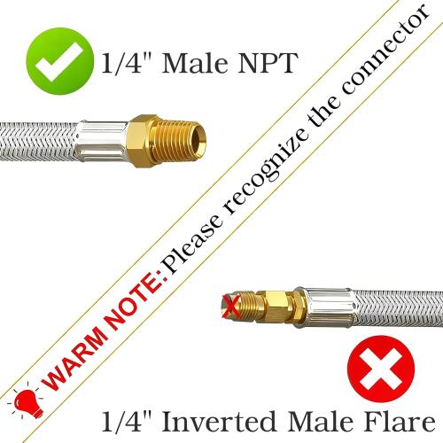 15 Inch RV Propane Hose Replacement with Gauge, 2 Pack - Stainless Steel Braided Hose for RV Two-Stage Regulator - 1/4 Male NPT & QCC1 Inlet, 350PSI