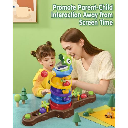 Dinosaur Ball Drop Toy for 3 4 5 6 7 8 Years Old Kids, Dino Spin Twister Toddlers Toy, Shoot Balls Toddler Montessori Toys Gifts for 3-6 Year Old Boys Girls, 2 Players PK Mode