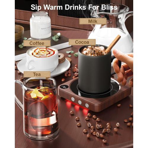 House Gem Coffee Mug Warmer for Desk, Candle Warmer Plate, 12H Timer, Wood