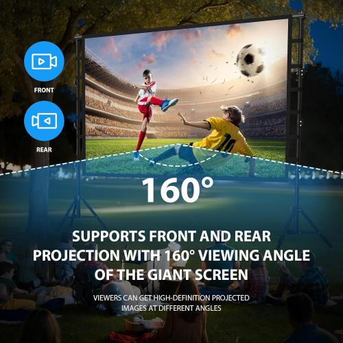 Outdoor Projector Screen with Stand 150 Inch: VOOPVOR Portable Projection Screen and Stand, Indoor Rear Front Movie Screen 16:9 4K HD, with Carry Bag,Support Height Adjustable for Home Theater Camping